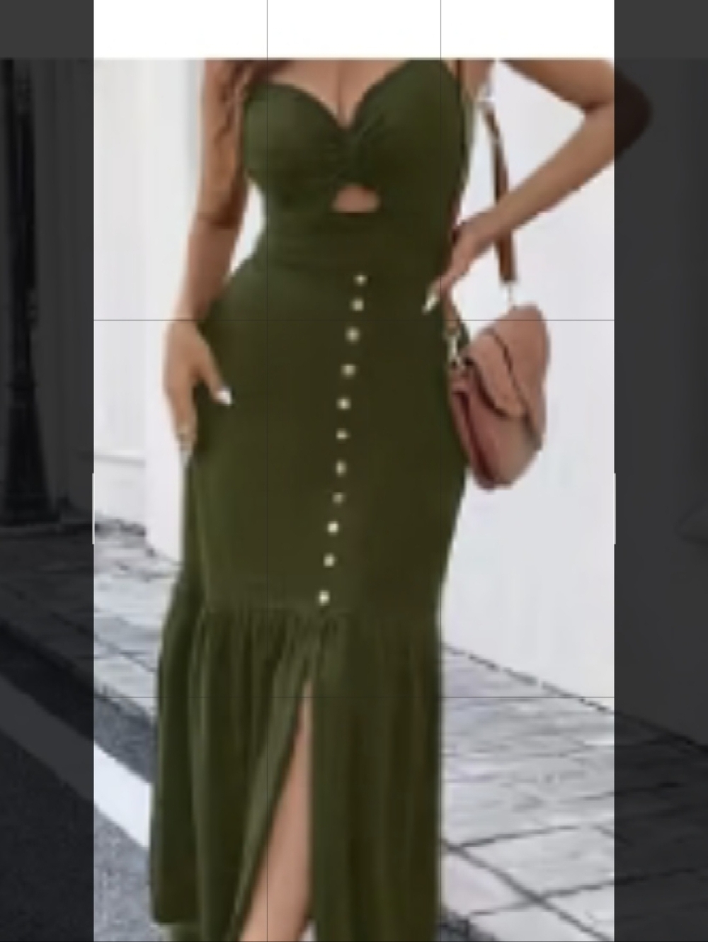 Olive Green Spaghetti Strap Maxi Dress - Brand: